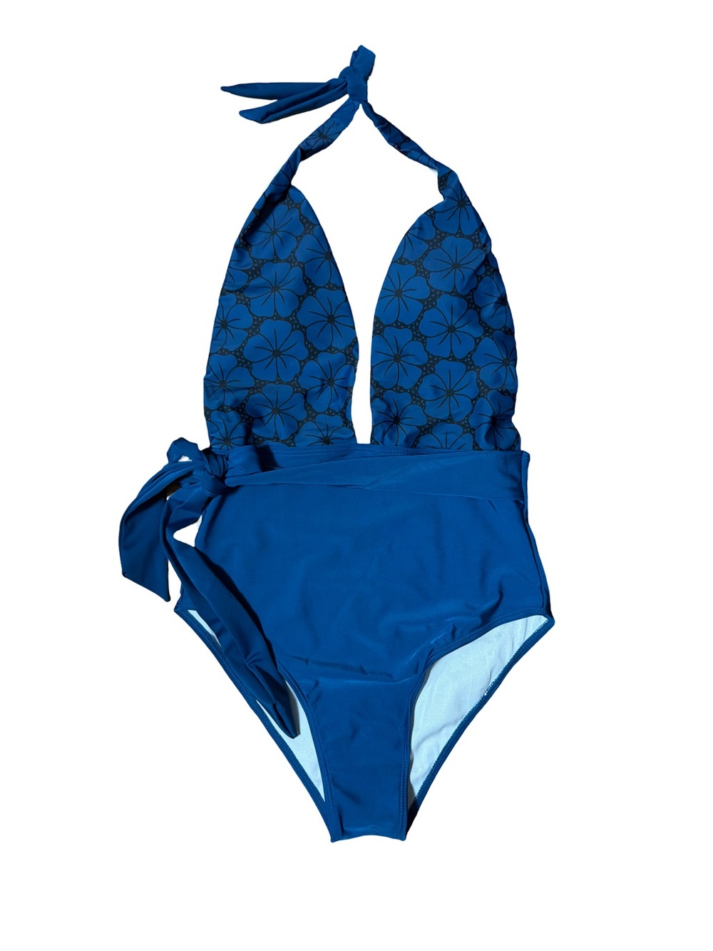 Blue Floral Halter One-Piece Swimsuit for Kids